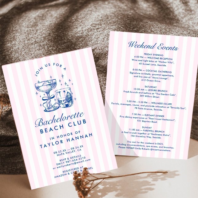 Invitation Retro Modern Pink & Blue Bachelorette Weekend (Créateur téléchargé)