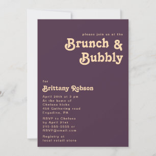Invitation Rétro moderne Brunch violet foncé et bulle