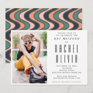 Invitation Retro Moderne Chic Photo Lignes Ondulées Bat Mitzv