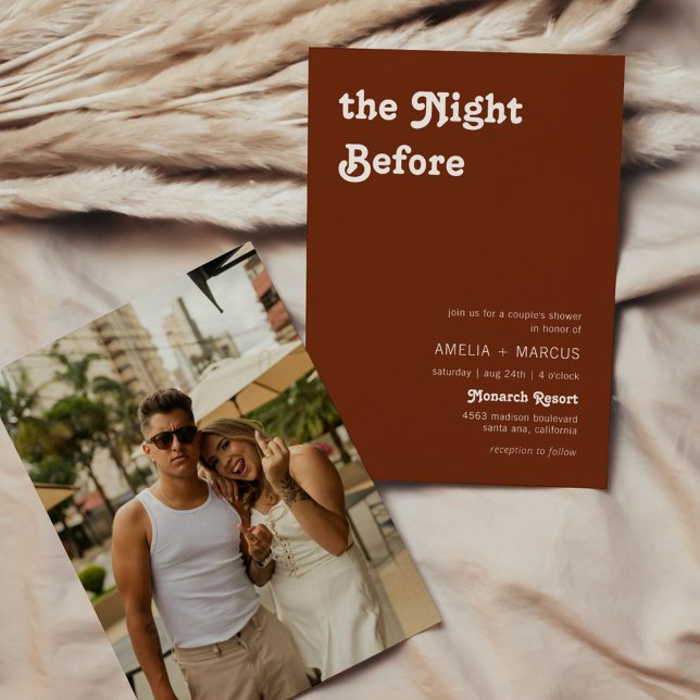 Invitation Retro Moderne Chic Terracotta Couple Douche (Créateur téléchargé)