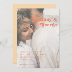 Invitation Rétro moderne Orange Cream Faded Photo Mariage