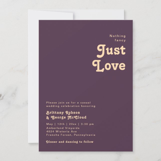 Invitation Rétro moderne | Violet foncé Rien Mariage fantaisi (Devant)