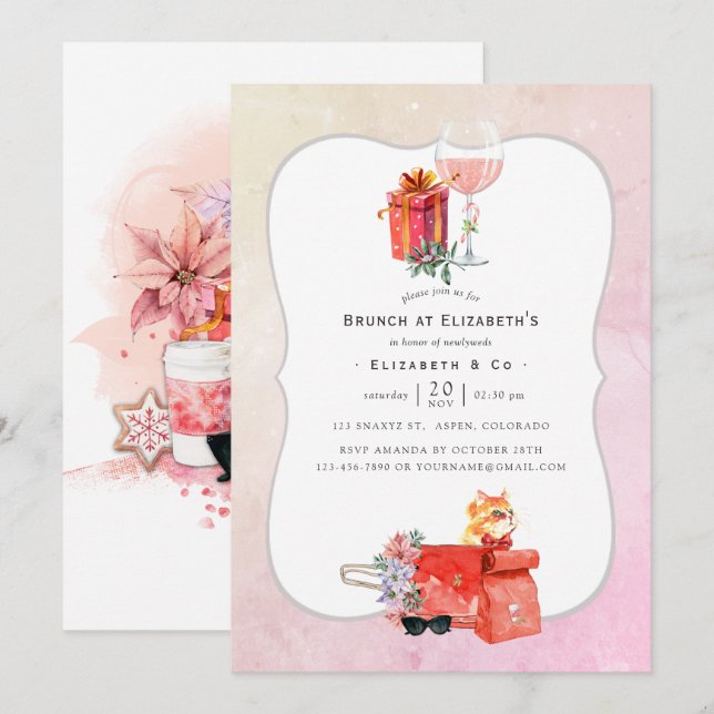 Invitation Retro Movie Noël Bridal Brunch (Devant / Derrière)