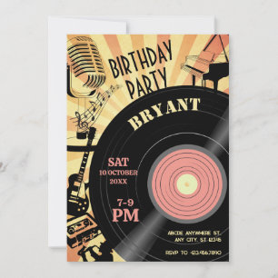 Invitation Retro Music Anniversaire vintage