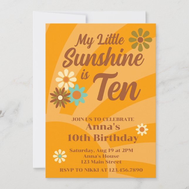 Invitation Retro My Little Sunshine marguerite 10e anniversai (Devant)