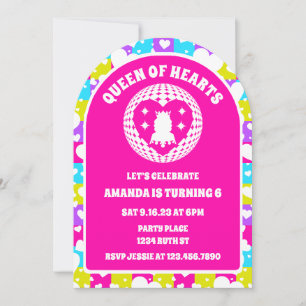 Invitation Retro Neon Reine des Coeurs Anniversaire Photo Arc