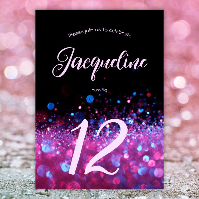 Invitation Retro Neon rose Parties scintillant Llow Script 12 (Créateur téléchargé)