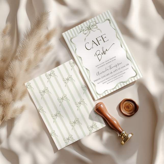 Invitation Retro Neutral Bow Cafe Bebe Coffee Baby Shower (Créateur téléchargé)