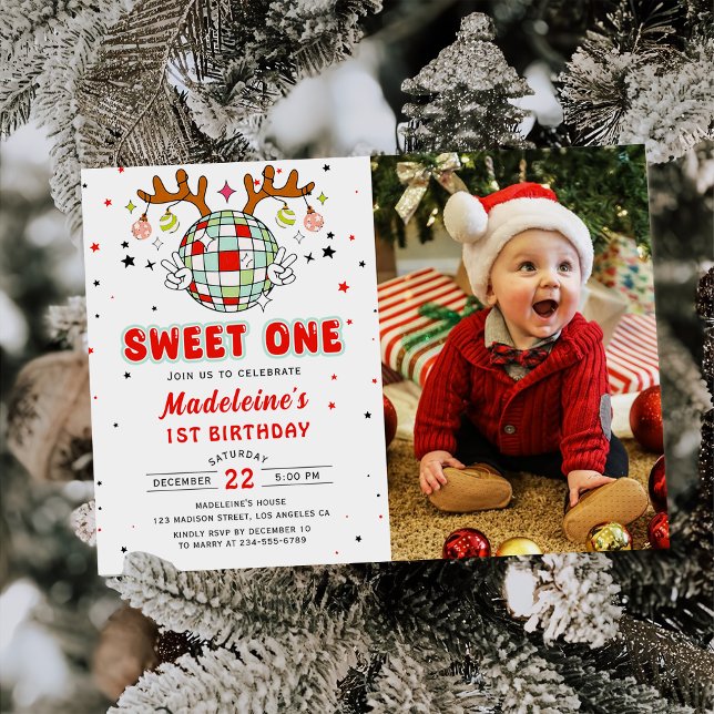 Invitation Retro Noël Anniversaire fête Sweet One Photo (Créateur téléchargé)