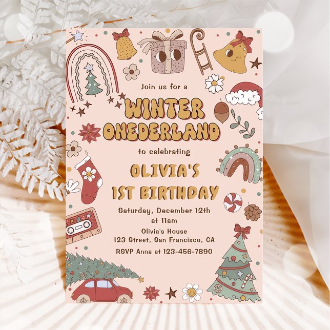 Invitation Retro Noël hiver Onederland Premier anniversaire (Créateur téléchargé)