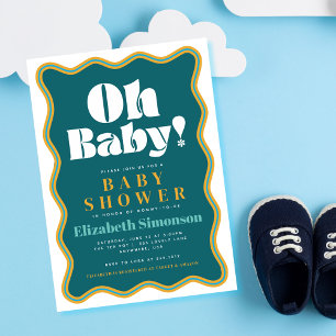 Invitation Rétro Oh Bébé Cadre Ondulation Vague Baby Shower