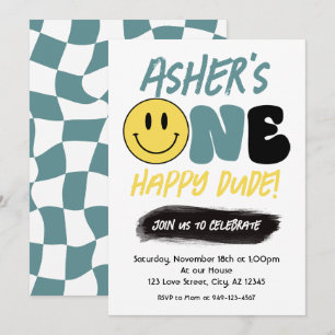 Invitation Retro One Happy Dude Happy Face premier anniversai