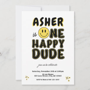 Invitation Retro One Happy Dude Happy Face premier anniversai