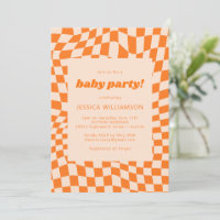 Retro Orange Abstrait Checkerboard Baby Party