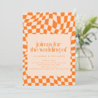 Retro Orange Abstrait Checkerboard Mariage site We