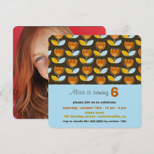 Invitation Retro Orange Tulips Fun Photo Fille Anniversaire F