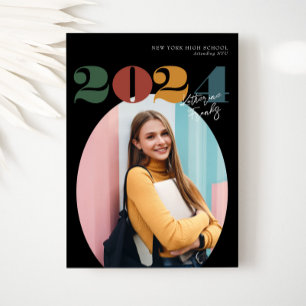 Invitation Retro Oval Modern Class de 2024 Diplôme Photo