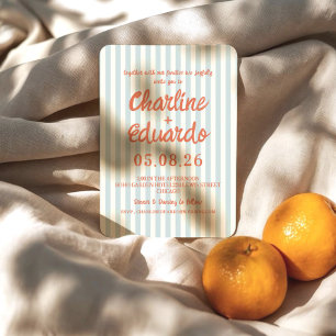 Invitation Retro Pastel Bleu Gravé Moderne Vintage Mariage