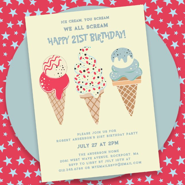 Invitation Retro Patriotic Ice Cream Cone 21e anniversaire (Créateur téléchargé)