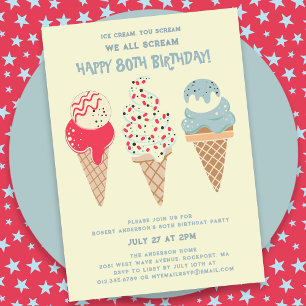 Invitation Retro Patriotic Ice Cream Cone 80e anniversaire