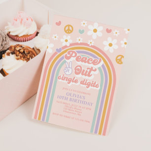 Invitation Retro Peace Out Chiffres Simples 10e Anniversaire