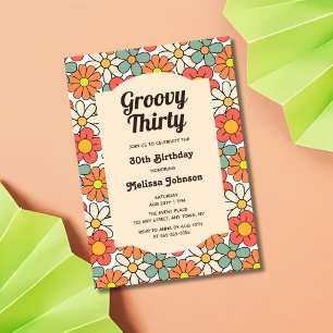 Invitation Retro Peach Orange Floral Super 30e anniversaire