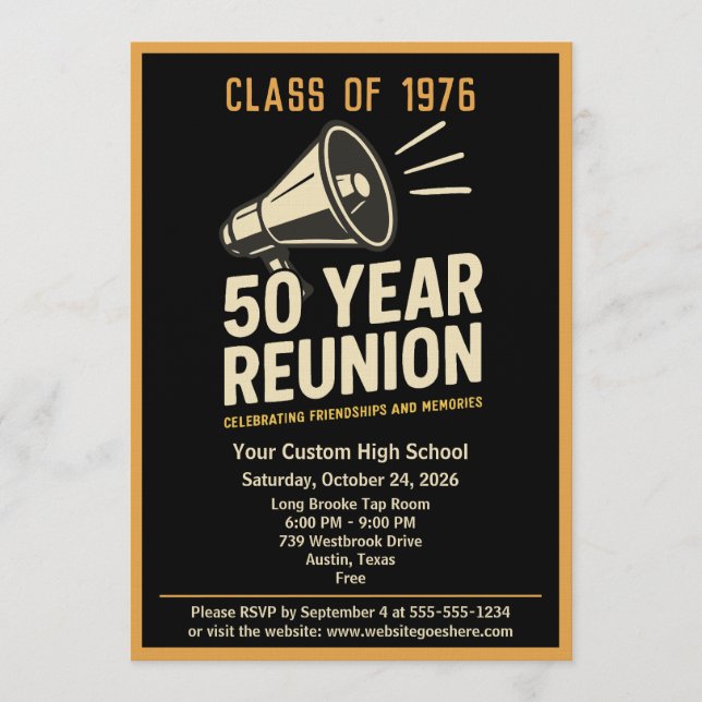 Invitation Retro Pep Rally Style 50 Year Class Reunion (Devant)