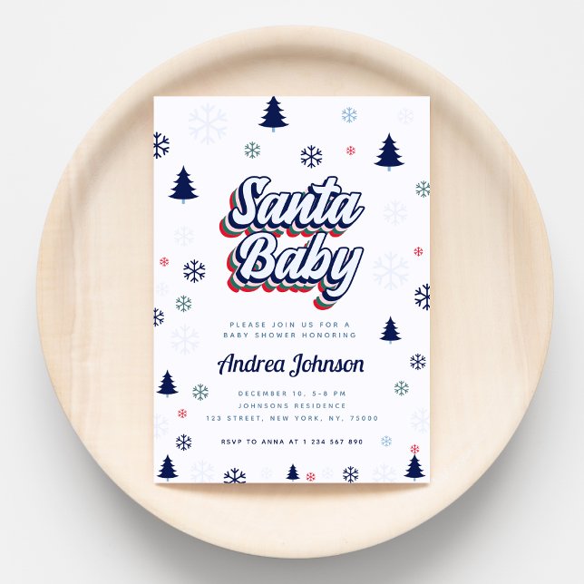 Invitation Retro Père Noël Baby Blue Snowflakes Baby shower g (Créateur téléchargé)