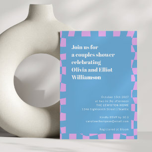 Invitation Retro Periwinkle Checkerboard Couples Couples Coup