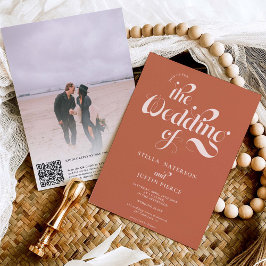 Invitation Retro photo boho script en terre cuite mariage Qr 