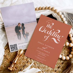 Invitation Retro photo boho script en terre cuite mariage Qr 