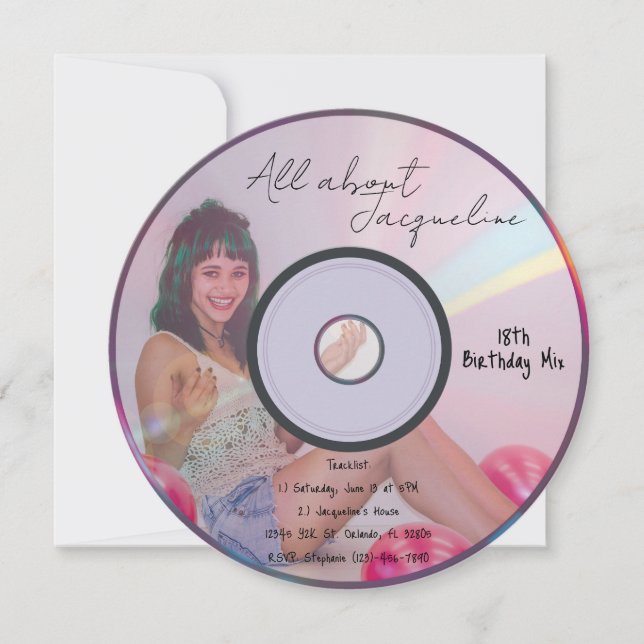 Invitation Retro Pink Girl's Music CD Birthday (Devant)