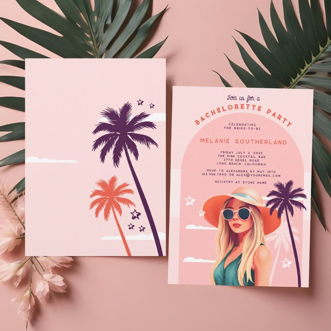 Invitation Retro Pink Girly Beach Bachelorette Party (Retro Pink Girly Beach Bachelorette Party Invitation)