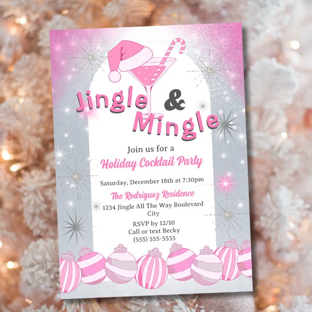 Invitation Retro Pink Jingle & Mingle Holiday Cocktail Party (Créateur téléchargé)
