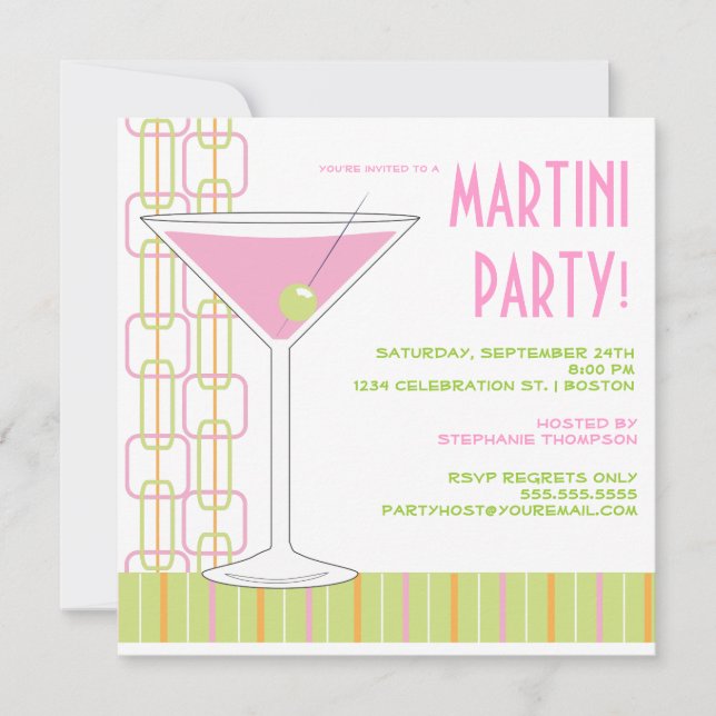 Invitation Retro Pink Martini Cocktail Party (Devant)