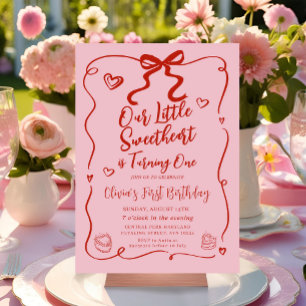 Invitation Retro Pink Notre Petite Amoureuse Rouge 1er Annive
