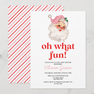 Invitation Retro Pink Père Noël oh quel Baby shower amusant