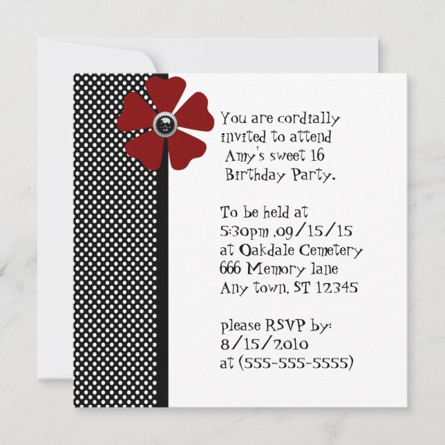 Invitation Retro Pinup Polka Dot Sweet 16 Anniversaire (Devant)