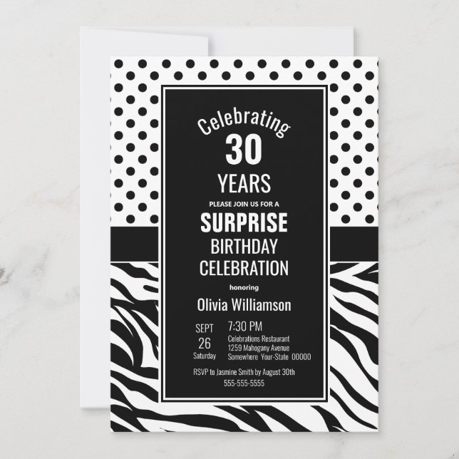 Invitation Retro Polka Dot 30e anniversaire Surprise Party (Devant)