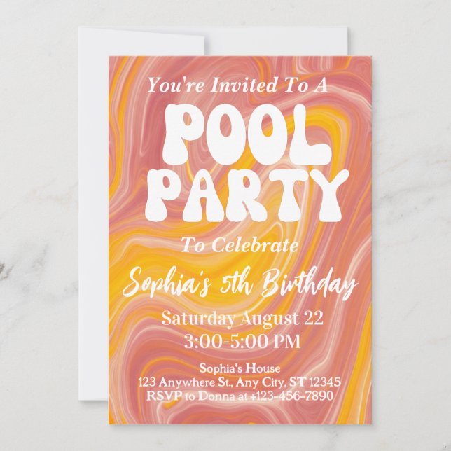 Invitation Retro Pool Party Super les années 70 Hippie 5e ann (Devant)