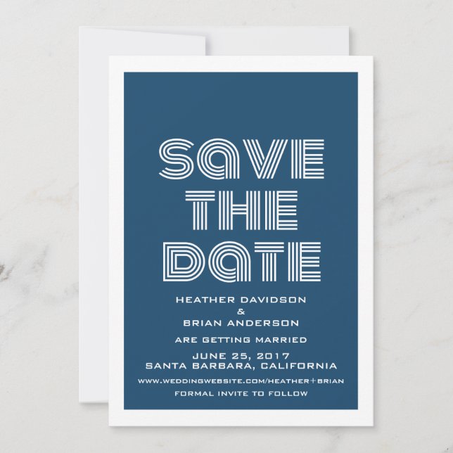 Invitation rétro pour annoncer la date, Bleu (Devant)