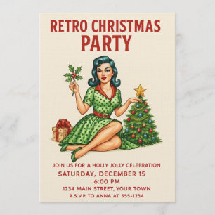 Invitation rétro pour soirée de Noël Pin-Up vint