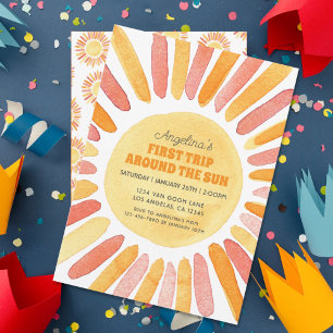 Invitation Retro Premier voyage autour du Soleil UN Anniversa
