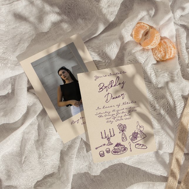 Invitation Retro Purple Dral Anniversaire Dîner Photo (Créateur téléchargé)