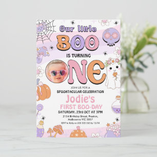 Invitation Rétro Purple Halloween Little Boo 1er Anniversaire