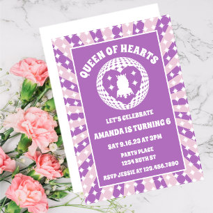 Invitation Retro Purple Reine Des Coeurs Anniversaire