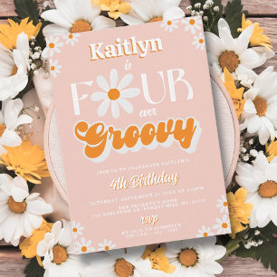 Invitation Retro Quatre Filles toujours Super 4e anniversaire