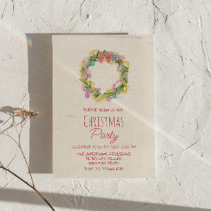 Invitation Retro Quirky Coloré Noël Bow Fête de Wreath