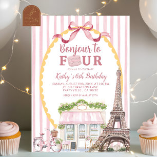 Invitation Retro Quirky Paris Bonjour 4e anniversaire