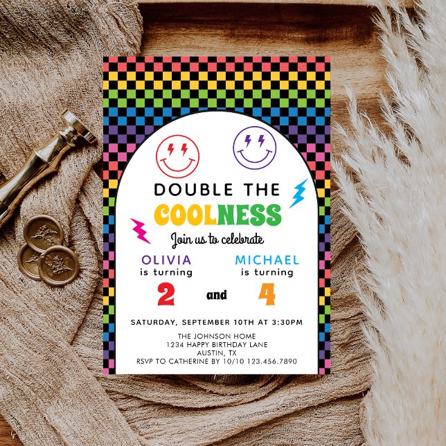 Invitation Retro Rainbow Double Celebration Joint Birthday (Créateur téléchargé)